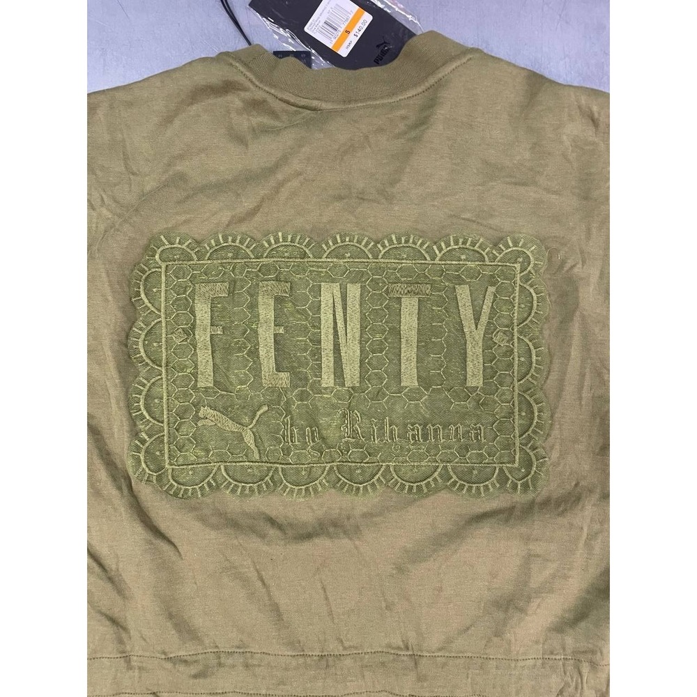 Puma Fenty by Rihanna Short Sleeve Top Womens Small Green Drawstring Waist NWT - Picture 15 of 15